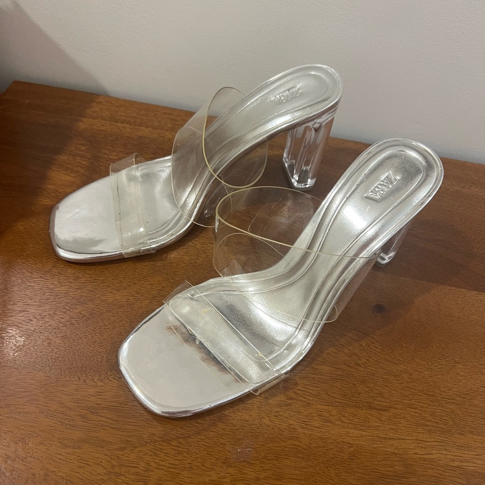 Zara Silver Heels with Modern Design - 38